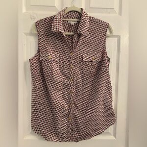 Jaclyn Smith Red and Black Patterned Button Down sleeveless Shirt. Size XL $10